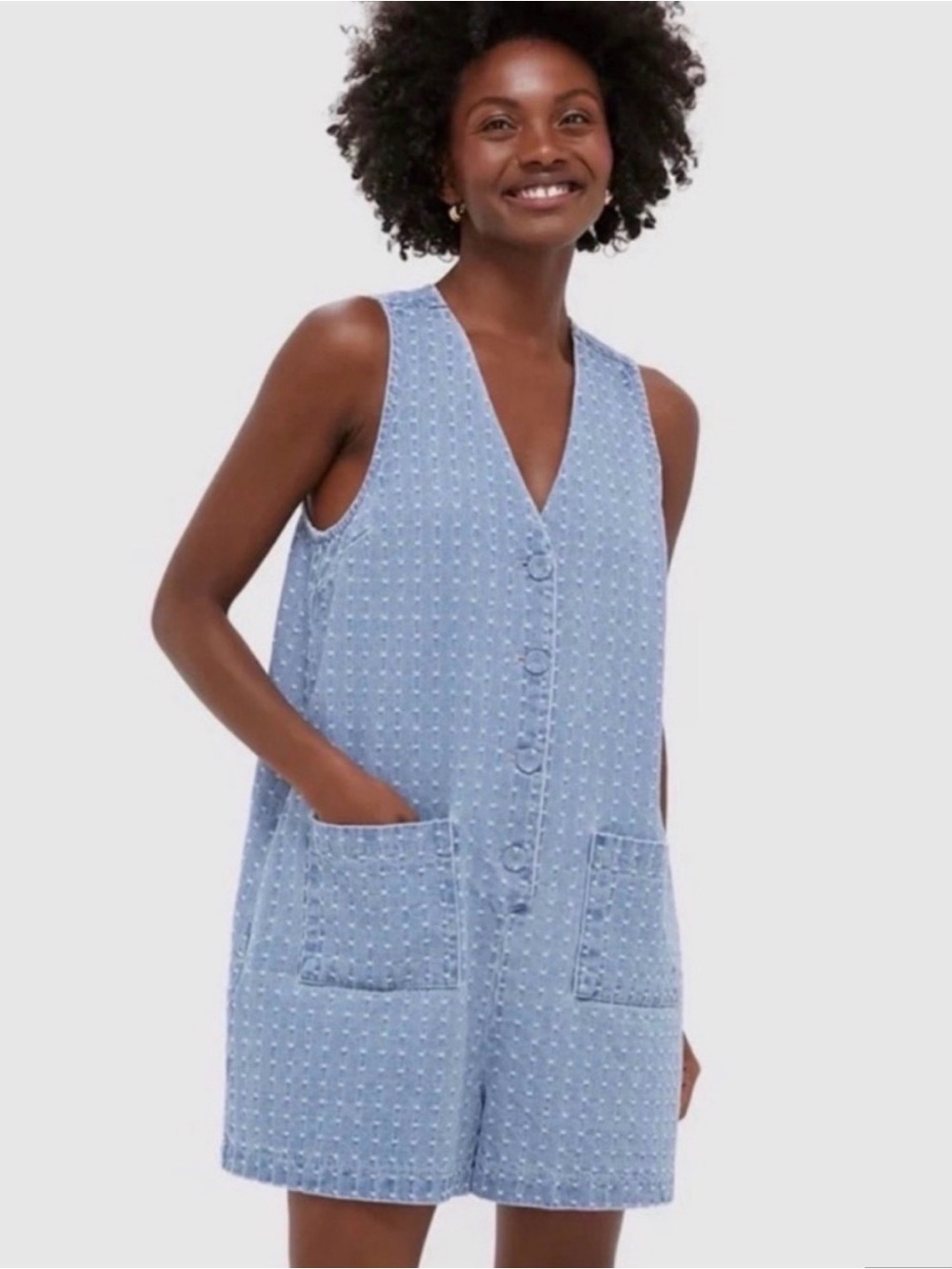 Tuckernuck Myla Powder Blue Button-Front Romper